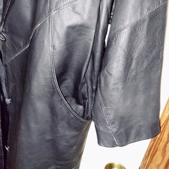 Vintage 90s PELLE New York Milano Genuine Leather Long Coat Size M - Picture 3 of 12